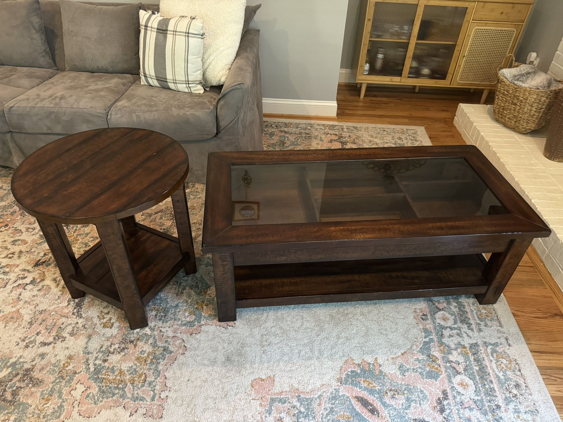 Pottery Barn Wood Coffee Table & End Table