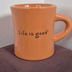 Life Is Good Heavy Orange Coffee Mug There Are Always Flowers Dog w/Flower 10 oz