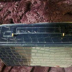 Estee Lauder Make- Up Travel Case Blue Faux Crocodile Skin 10x 13