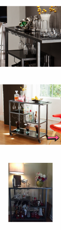 NEW Wine Bar Cart Bottles Glasses Gunmetal Kitchen Furniture Food Serving Elegant Rolling Premium Home Bartender Glass Rack Shelves Barware*↓READ↓*