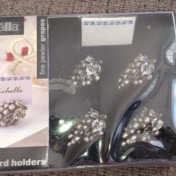 VINTAGE METALLA FINE PEWTER GRAPES SET OF FOUR PLACECARD HOLDERS NEW IN BOX