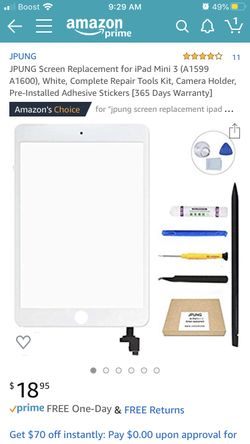 JPUNG Screen Replacement for iPad Mini 3 fits model # A1500 & A1600