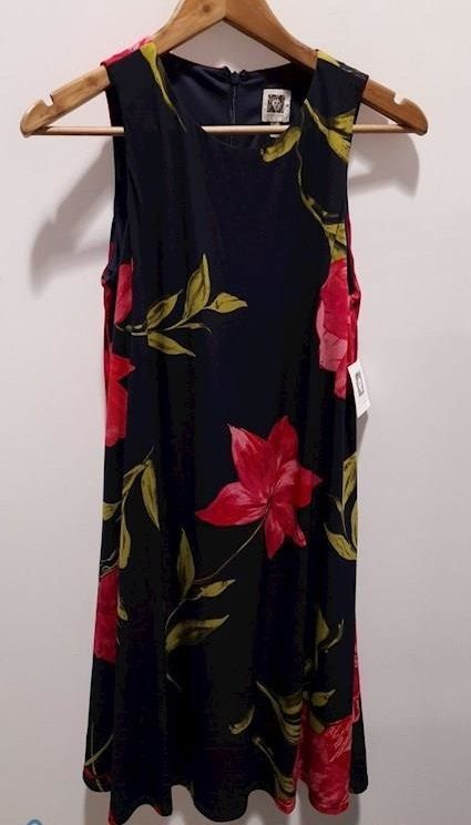 Anne Klein Women's Navy/Pinks/Green Size 10 Sleeveless Floral Sundress