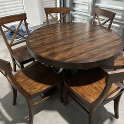 Pottery Barn, Rustic, Mahogany, Wood Table, And Six Chairs For Sale
