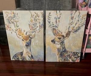 Set of 2 Floral Deer Canvas Wall Art 27.5” Inches Tall by 19.5” Inches Wide. Pick up in Van Nuys CA