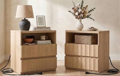 Wide Fluted Nightstand Set of 2