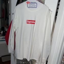 Supreme White L/S  Tshirt with Iconic Red Box Logo
