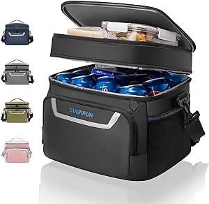 Small Cooler Bag Insulated Beach Cooler Lunch Bag for Men 24 Can Dual Compartments Reusable Waterproof Leak-Proof for Travel Work Picnic, Black