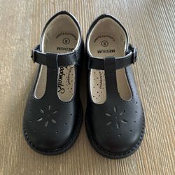 Footmates Toddler Girl T Strap Shoes Size 8 Black Leather New