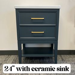 24”Solid Wood Bathroom Vanity Cabinet with Ceramic Sink (Open Box)