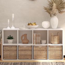 Wooden 8 Cube Storage Organizer with Closed Back Panel,White Shelf Heavy Duty Cubby Storage Organizer with Compartments for Living,Display Shelf,Books