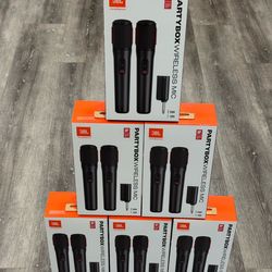 New JBL PartyBox Wireless Mic set comes with two digital wireless microphones and a plug-and-play receiver. This black microphone system has a 20-hour