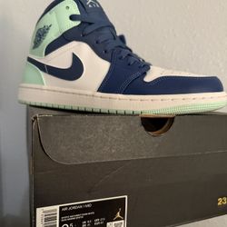 AIR JORDAN 1 MID MYSTIC NAVY/MINT FOAM-WHITE BLEU MARINE MYSTIC