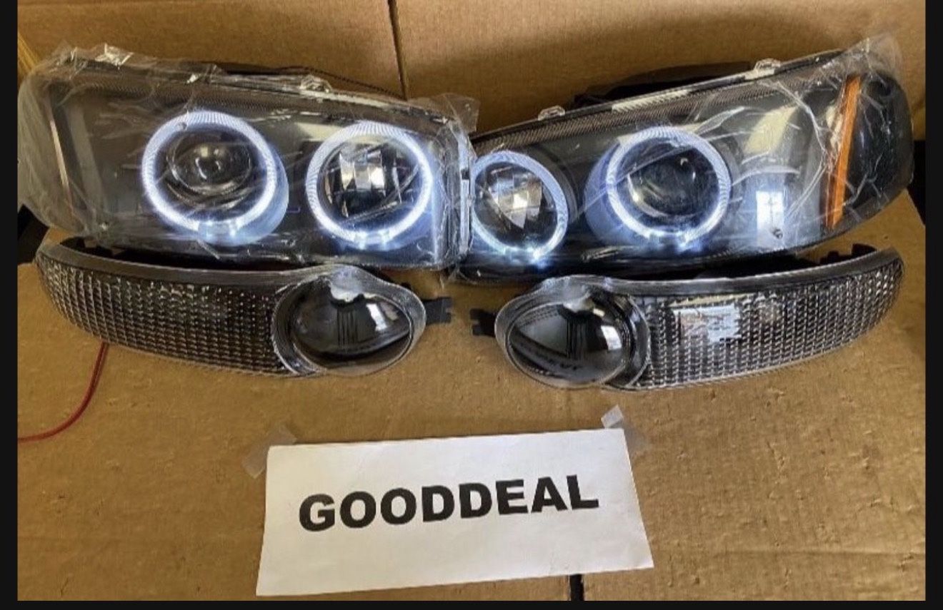 #70 Fit 02-06 Sierra Denali Set Black Halo Dual Led Headlight Light