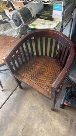 Wood Barrel Chair with Woven Rattan Seat