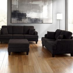Brand New Black Corduroy Sofa- Loveseat & Ottoman 