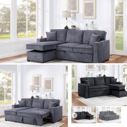 $369.     2-PCConvertible Sectional  Sleeper Sofa W/ Cupholder Sofa Storage & USB Ports  89”x 59”X36”H