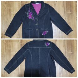 Vtg Denim & Co Floral Embroidered Jacket 