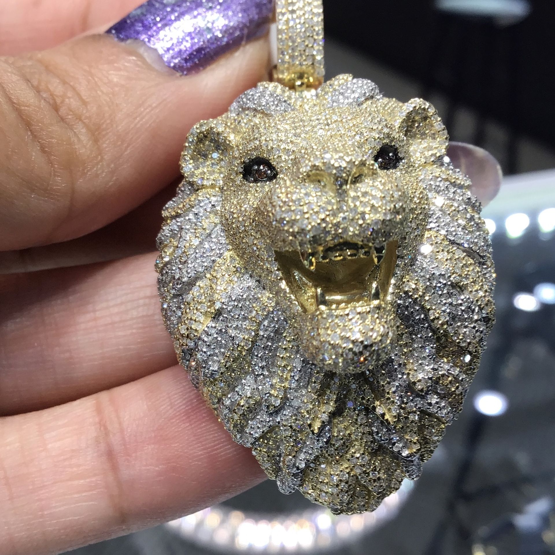 10k Gold Big Diamond Lion 🦁 Face Pendant 3D Style Made