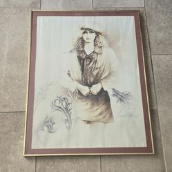 Sara Moon German Girl Art Print Framed 31x24" Fashion Romanticism