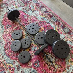 Small Barbell (Curl Bar) + Weight Plate Set