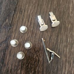 Silver Tuxedo Cufflinks and Shirt Studs Set