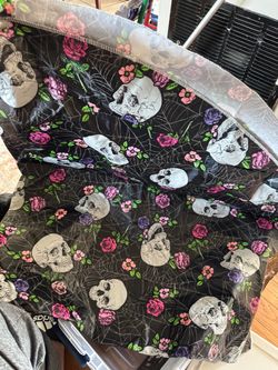 Skull and Floral Print Fabric Table cloth