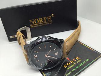 Men's fashion sport watch with leather band, casual analog military quarts watch for men(brand new in box)