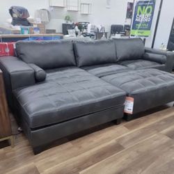 New Dark Gray Bonded Leather Modern Sectional Sofa Couch *Ottoman Sold Separately* 