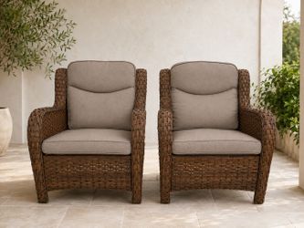 2 Patio Wicker Chairs with Cushions – $99.99 for the Pair