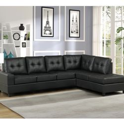 Black Faux Leather Sectional 