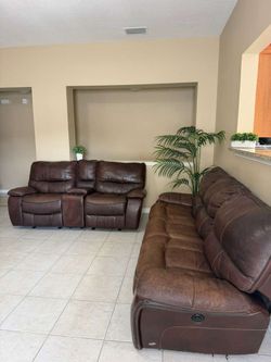 Leather Sofa Set (3-Seater Recliner + 2-Seater Recliner) + FREE Armchair – Good Condition
