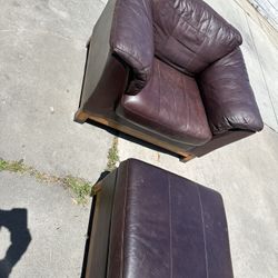 Leather Arm Chair & Ottoman