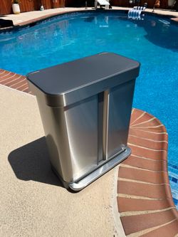 Simplehuman 58L Rectangular Dual Compartment Recycling Step Trash Can Brushed Stainless SteelBrushed Silver Finish