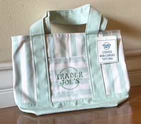 Trader Joe’s Striped Mini Canvas tote bag, Pastel Mint Green