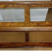 Walnut and Cane Sofa Back Table with Top Glass