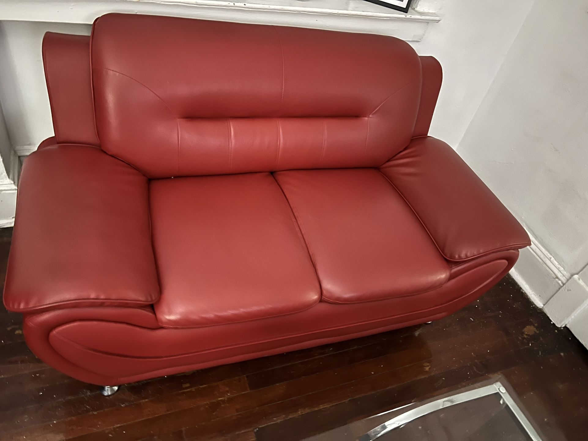 Red leather Couch And Loveseat