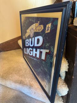 Anheuser Busch Genuine Bud Light Beer Large Mirror Framed 32.5" x 26.75" Vintage