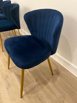 4 Navy Blue Velvet Dining Chairs with Gold Legs