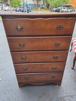 Tall Wood Chest of Drawers with Brass Handles
