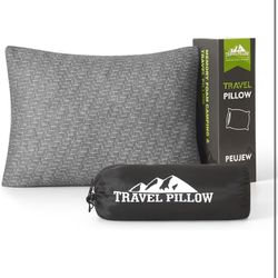 Small Shredded Memory Foam Pillow, Camping Pillow Travel Pillow Compressible Medium Firm, Breathable Cover, Ideal Backpacking Hiking, Airplane and Car