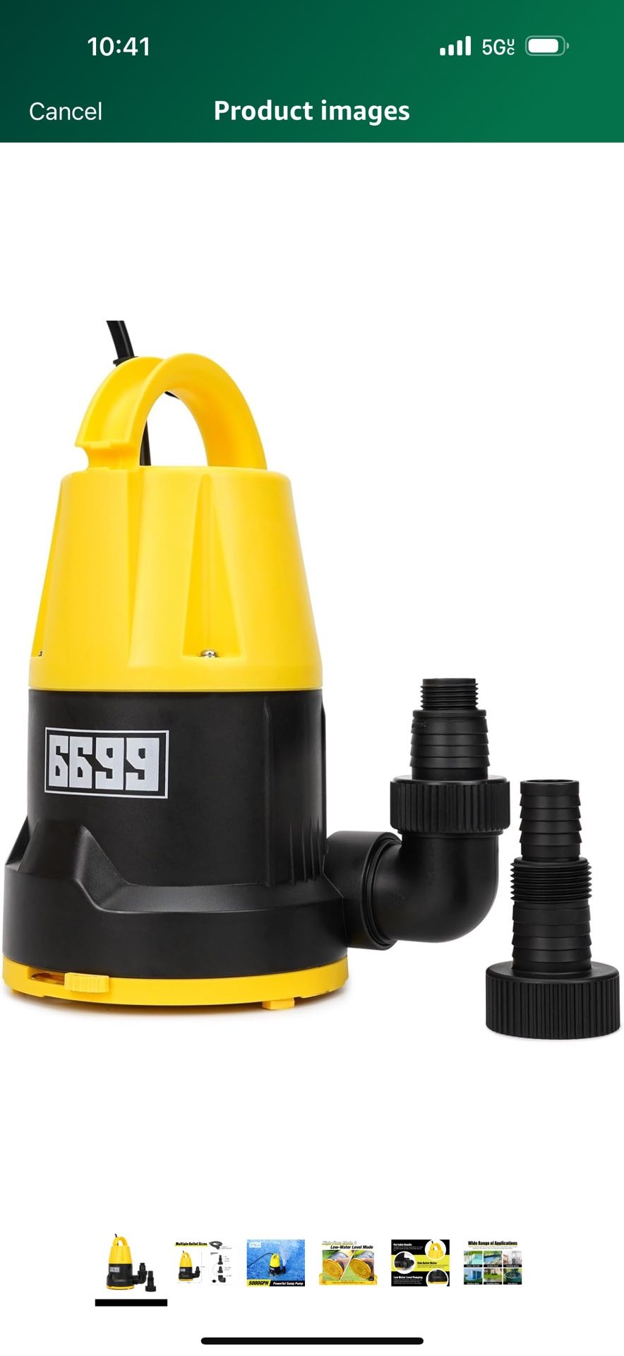 Submersible Sump Pump 1HP Portable Water Pump 5000GPH