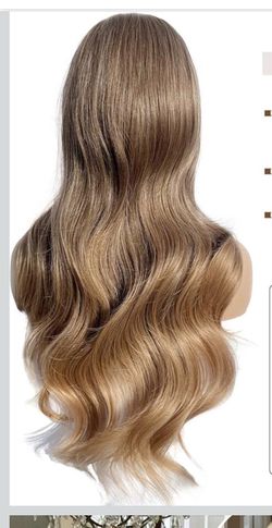 13x6 Ombre Brown to Blonde HD Glueless Lace Frontal Wigs Pre-Plucked, 200 Density Similar Human Hair Synthetic Long Body Wave Lace Front Wig Ready to