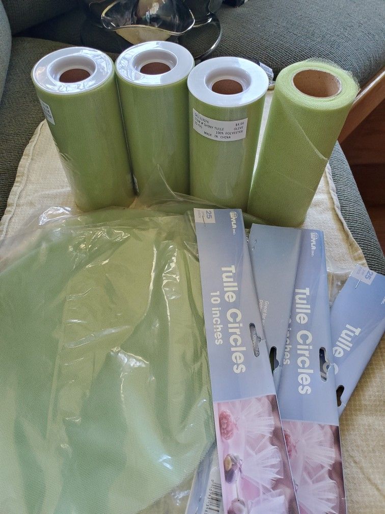 4 Rolls Tulle Ribbon And 4 Packages Tulle Circles