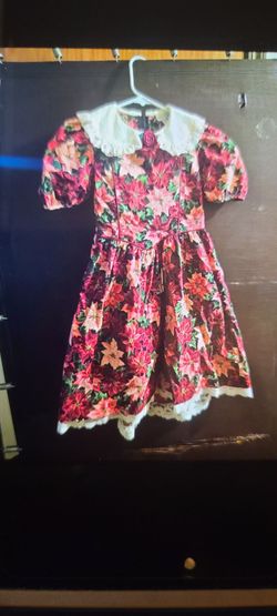 VINTAGE  " RARE  EDITIONS  " GIRL'S BURGUNDY FLORAL DRESS