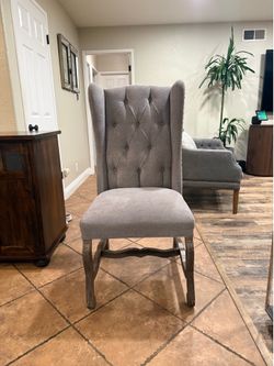 6 Piece Gray Upholstered Dining Chair Set - 2 Captain Chairs + 4 Side Chairs -Excellent Condition