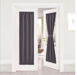 Grey French Door Curtains Blackout Thermal Insulated Window Cover
Front Back Glass Window Shade with Tieback, Sidelight Privacy for Living Room (25W b