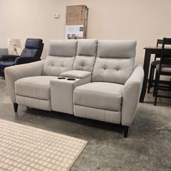 Alpendale Fabric Power Loveseat with Power Headrests - New