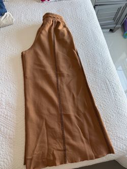 Brown Wide-Leg Pants with Side Zipper