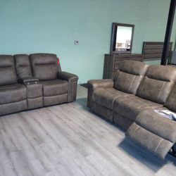 New Recliner Sofa And Loveseat With Power Recliners And Power Headrests In Faux Suede